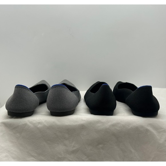 Rothys The Point Flats Bundle 2 Pairs Solid Black Grey Birdseye Womens 7.5 - Picture 6 of 12
